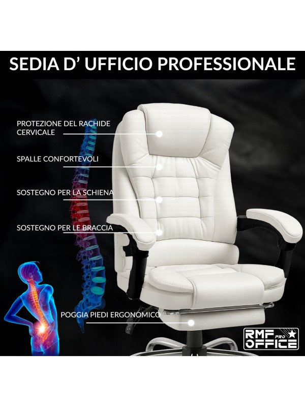 RMF PRO Sedia Ufficio in Ecopelle Ergonomica Professionale - BIANCO