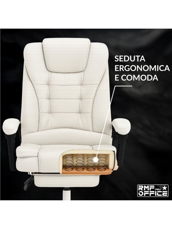 RMF PRO Sedia Ufficio in Ecopelle Ergonomica Professionale - BIANCO