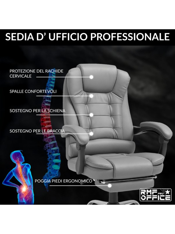 RMF PRO Sedia Ufficio in Ecopelle Ergonomica Professionale - GRIGIO
