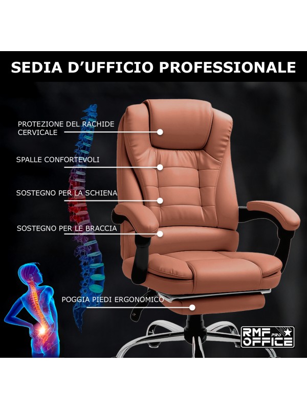 RMF PRO Sedia Ufficio in Ecopelle Ergonomica Professionale - MARRONE
