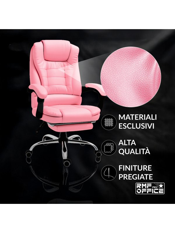 RMF PRO Sedia Ufficio in Ecopelle Ergonomica Professionale - ROSA