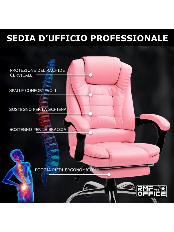 RMF PRO Sedia Ufficio in Ecopelle Ergonomica Professionale - ROSA